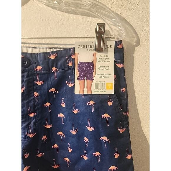 Caribbean Joe Shorts Womens 4 Blue Flamingo Print Classic Fit Pocket Beach NWT - Picture 3 of 4